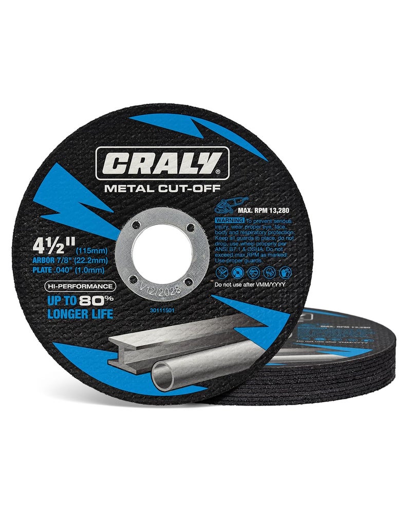 CRALY 4-1/2 Inch Cut-Off Wheels for Cutting Metal & Stainless Steel, Professional Grade Ultra Thin Metal Cutting Disc for Angle Grinder & Die Grinder, 7/8 in Arbor, 10-Pack(30111501-10) - Image 1
